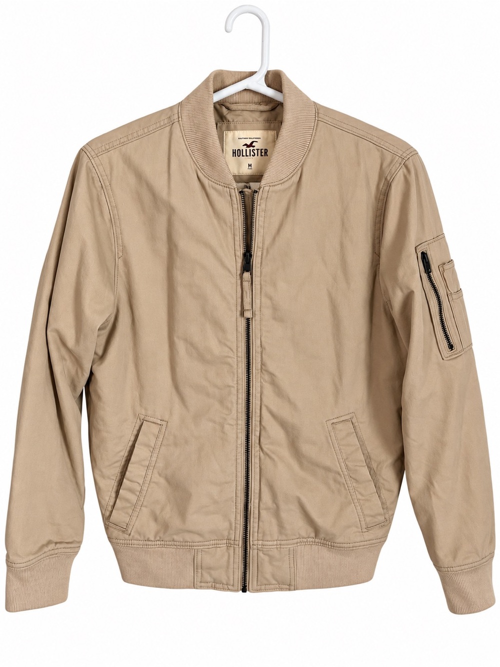 Hollister Men's Beige/Tan Bomber Jacket size xs